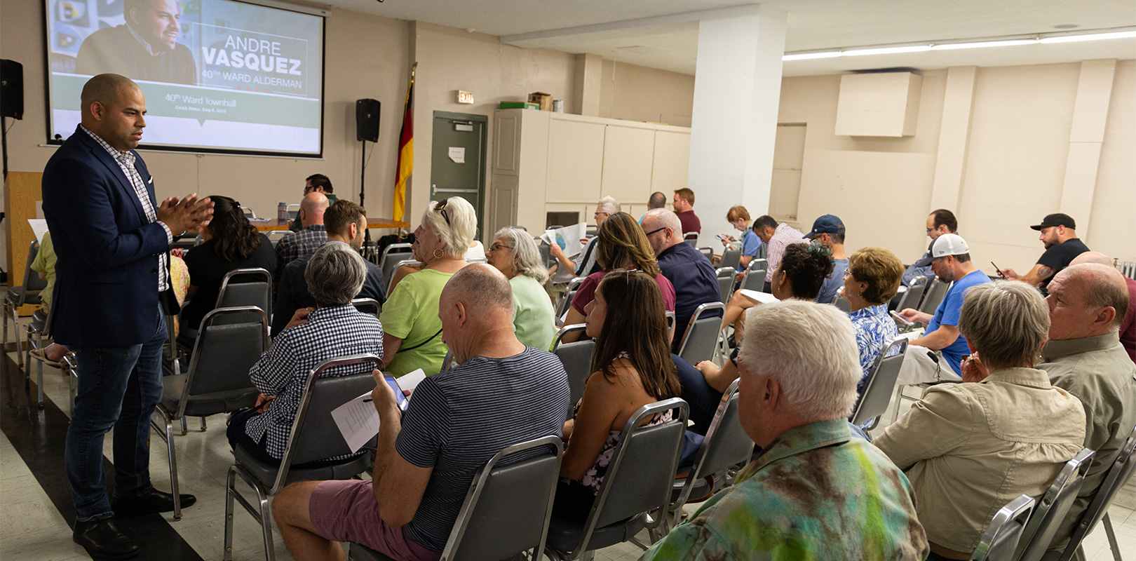 Alder Andre Vasquez presides over a 40th Ward Town Hall Meeting