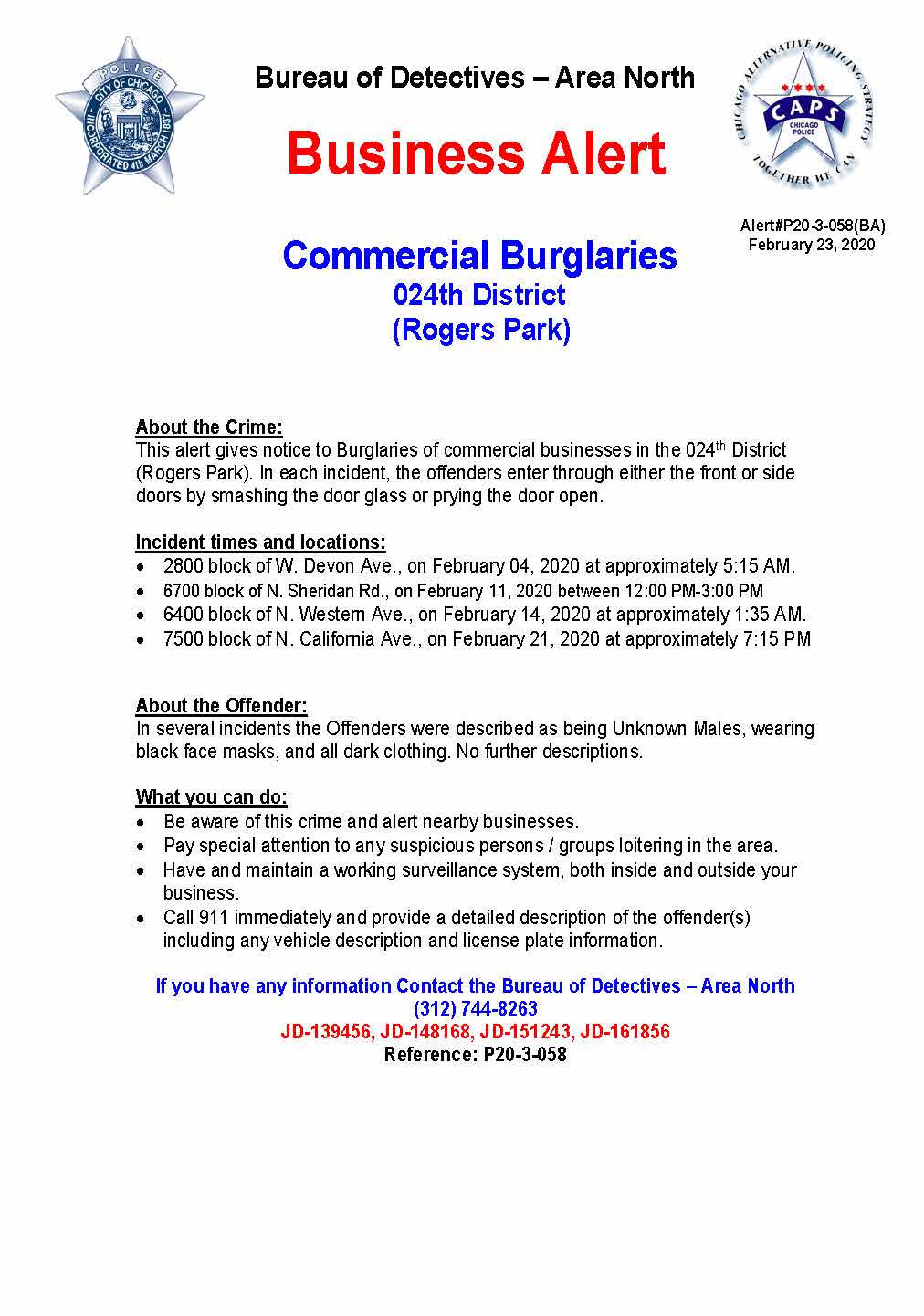 24th District Commercial Burglaries 2/24/20