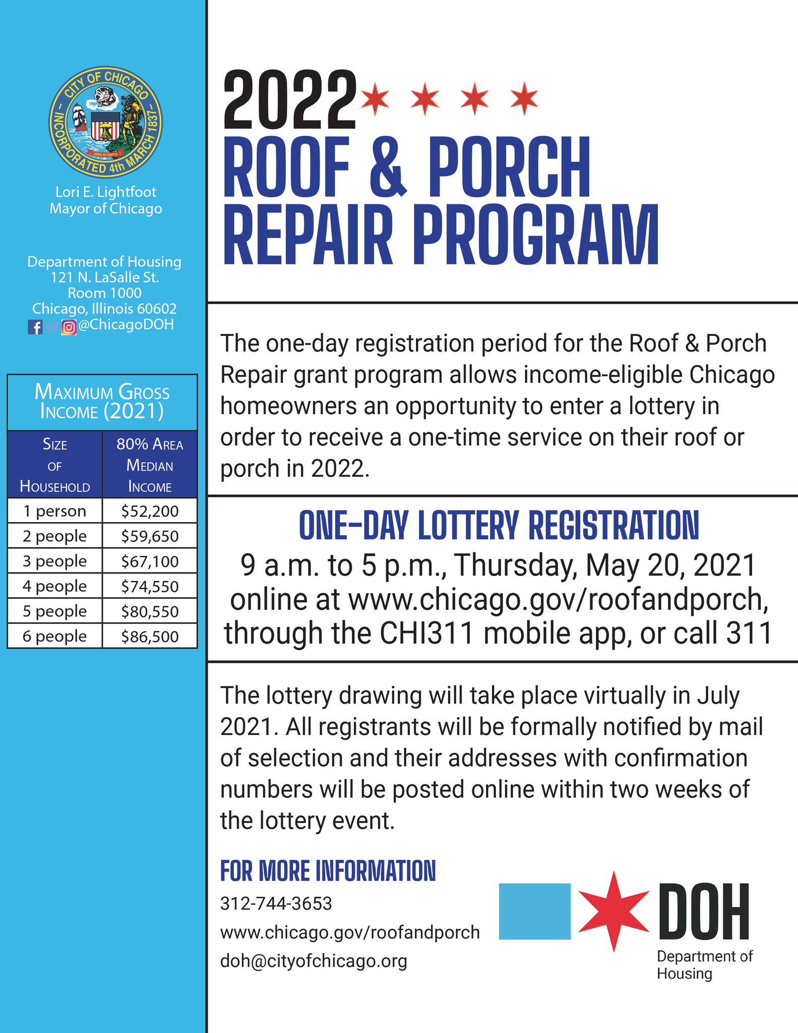 Roof and Porch Repair Program ONE-DAY REGISTRATION DATE: 5/20/21