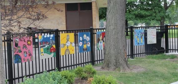 Mather Park, Community artworks decorate the exterior fence