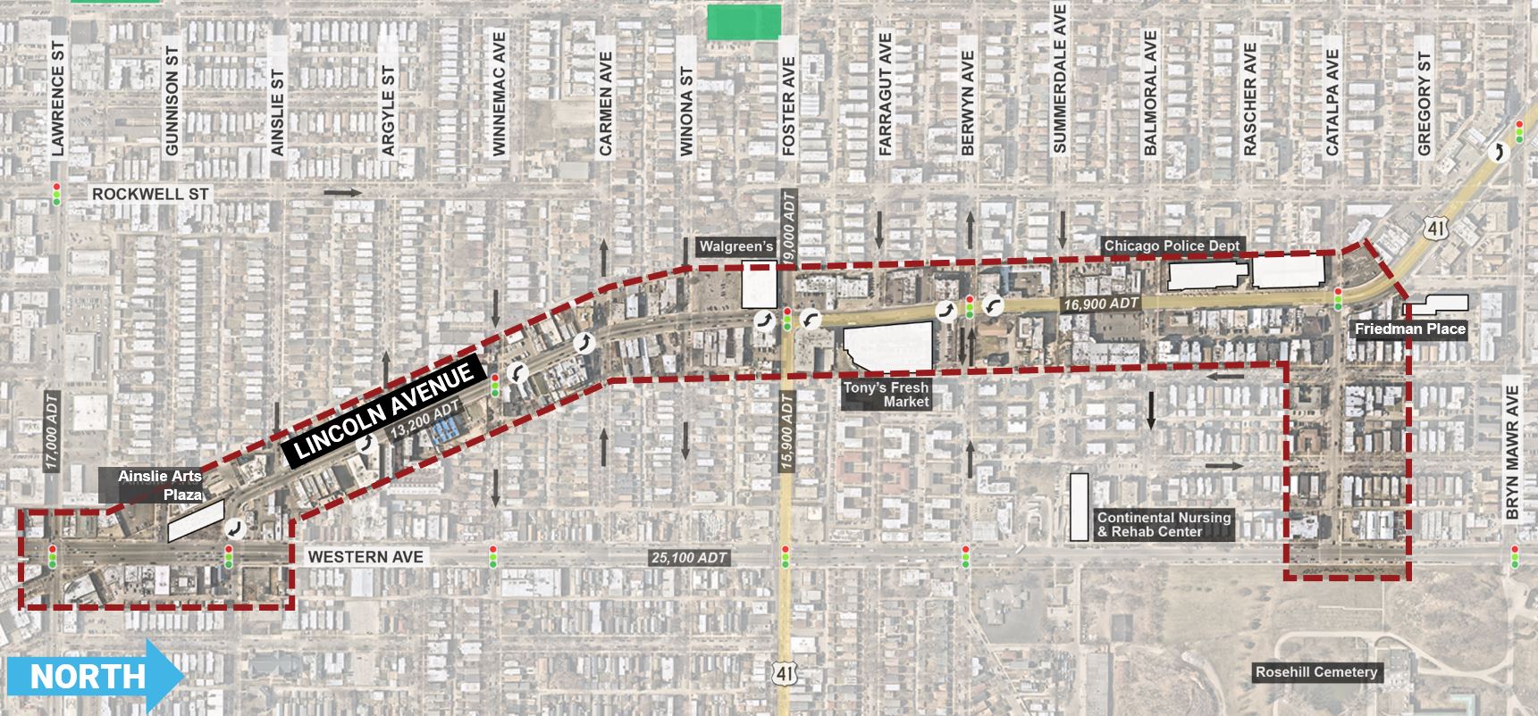 Lincoln Ave project area - aerial view