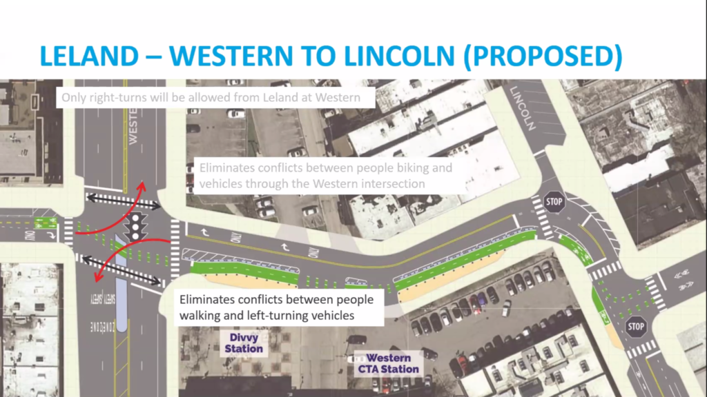 Detail of Leland showing traffic and pedestrian improvements