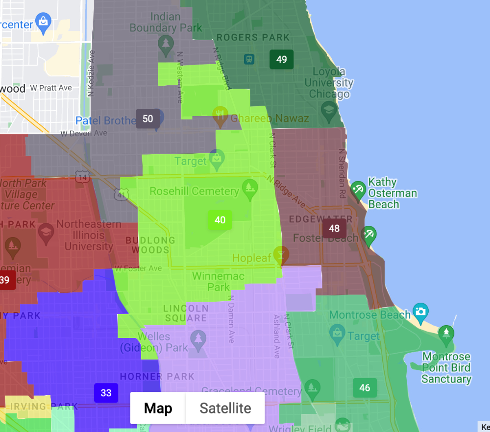Districting map showing City of Chicago Wards