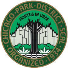 Chicago Park District Seal green, Round With Tree and grass