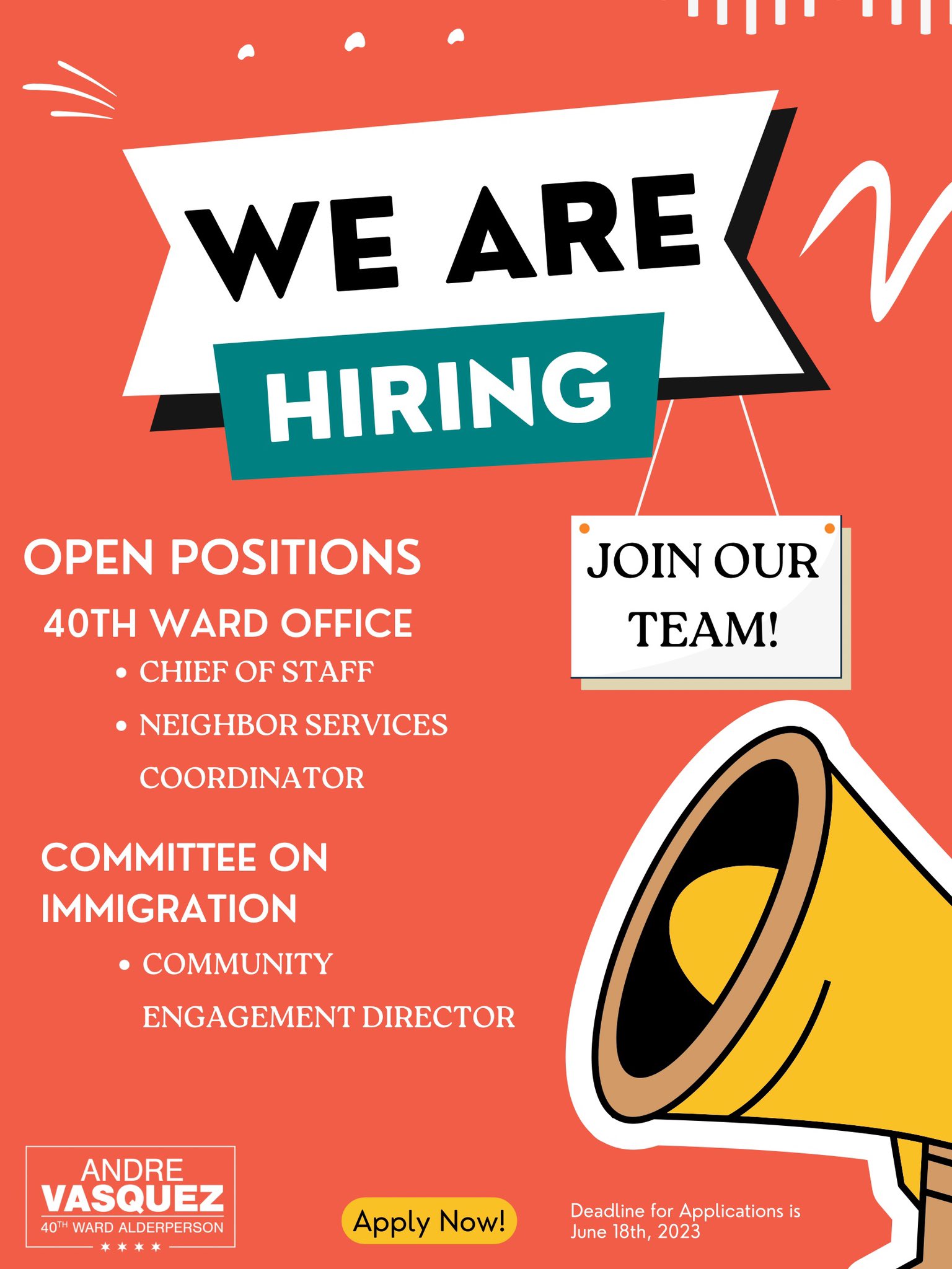 40th Ward Job Posting – Chief of Staff, Community Engagement Director, Neighbor Engagement Coordinator