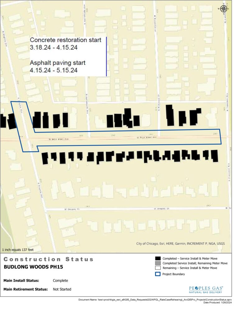 Map of the service area for Phase 15 of the Budlong Woods Safety Modernization Program