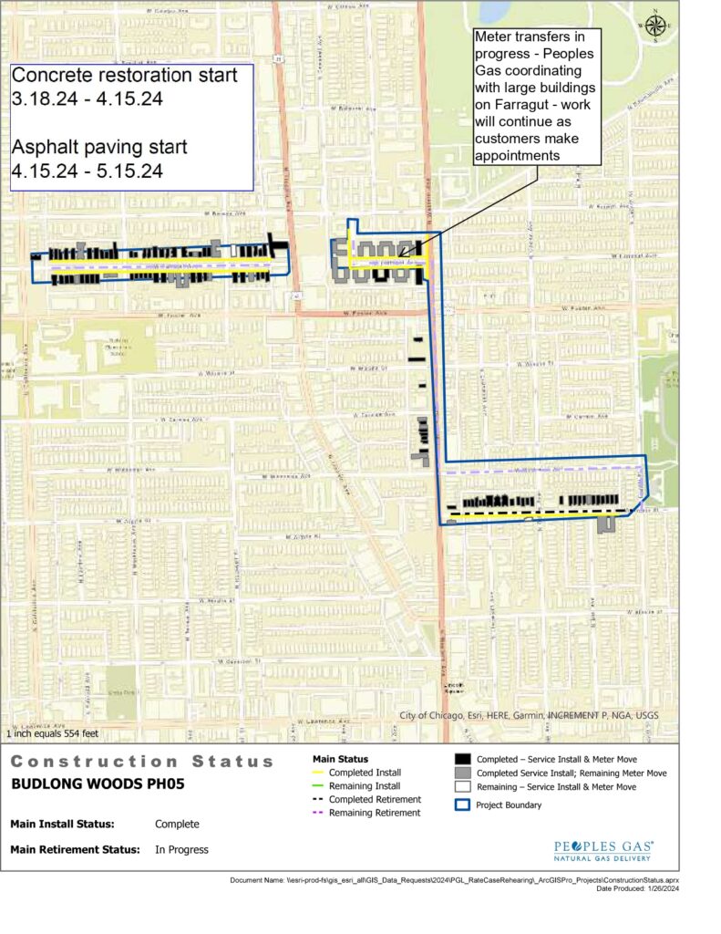 Map of the service area for Phase 5 of the Budlong Woods Safety Modernization Program