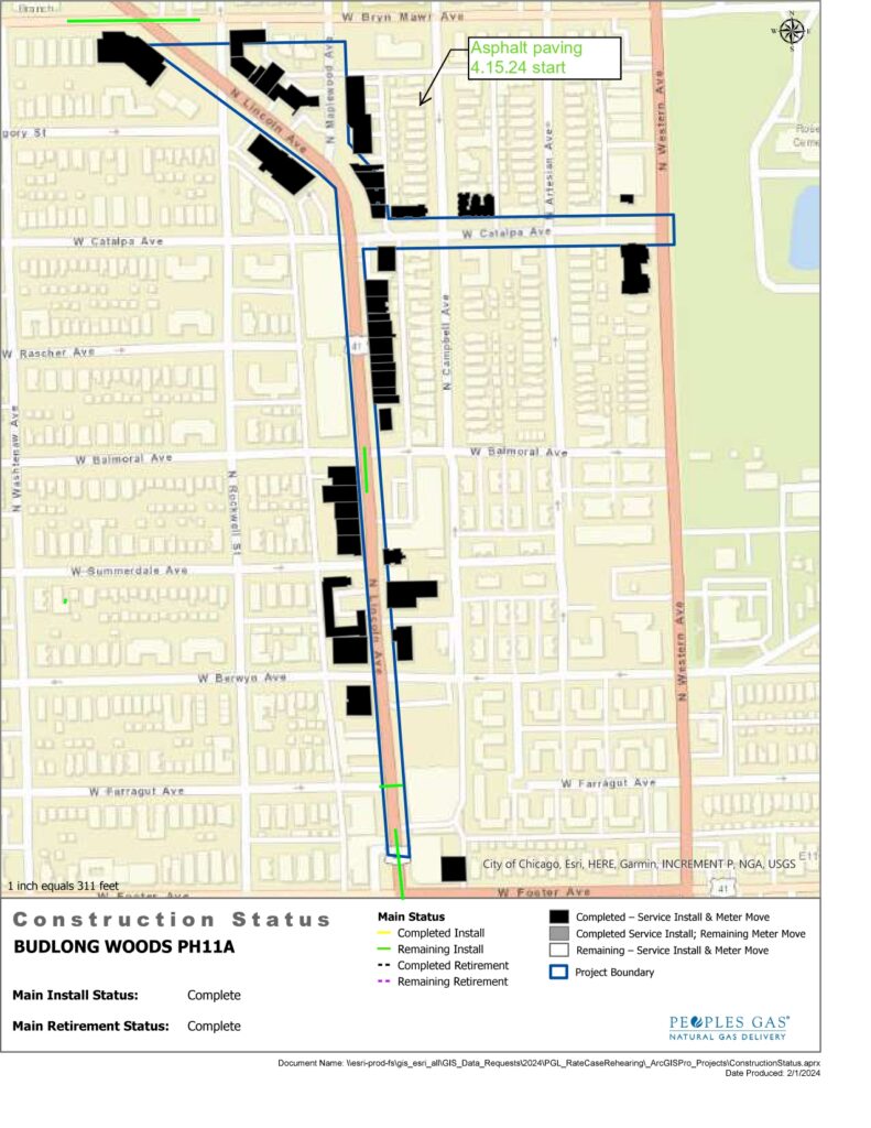 Map of the service area for Phase 11A of the Budlong Woods Safety Modernization Program