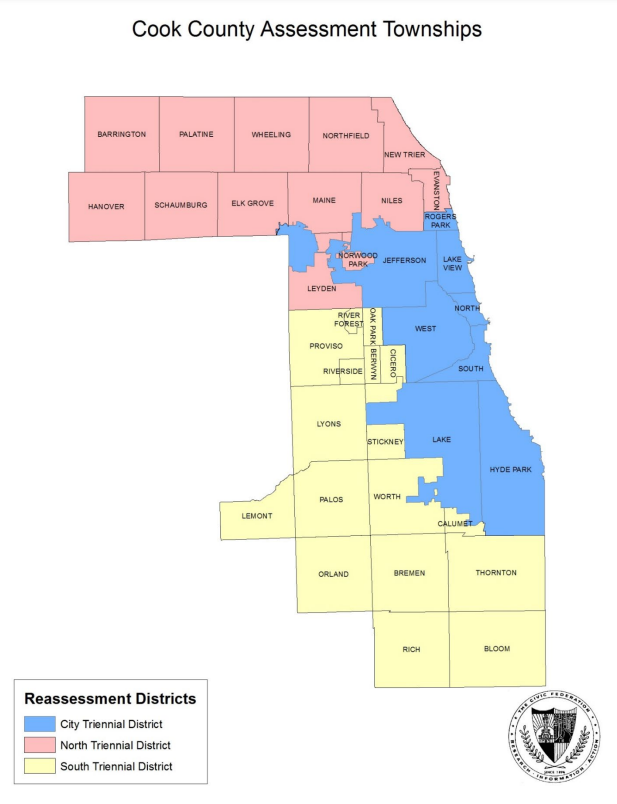 A map of Cook County Assessment Townships
