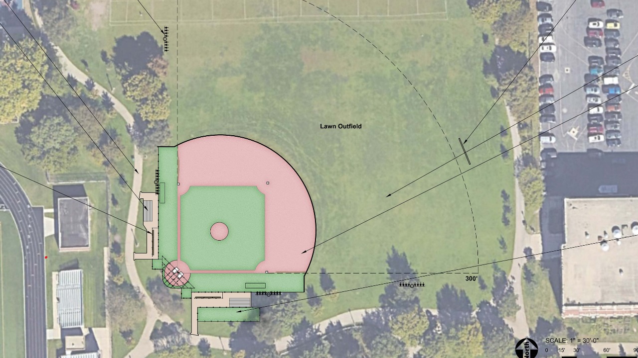 Overhead rendering of Winnemac baseball field renovation