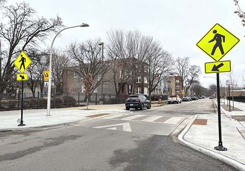 example of a raised pedestrian crosswalk on Wilcox Street