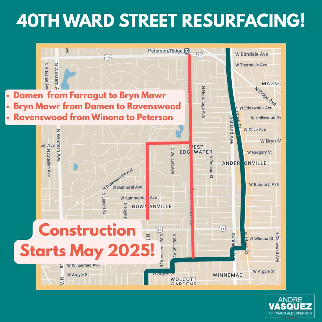 Ravenswood, Damen, and Bryn Mawr Resurfacing Projects to Begin this Week!